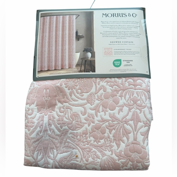 William Morris & Co STRAWBERRY THIEF Floral Shower Curtain Pink Ivory NEW - Picture 2 of 8
